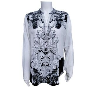New York & Company Womens Black White Long Sleeves Top Size Medium